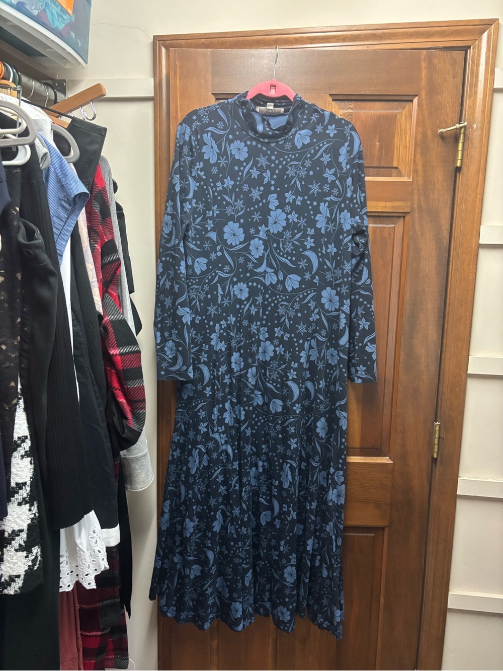 LOFT Navy Blue Floral & Celestial Knit Maxi Dress